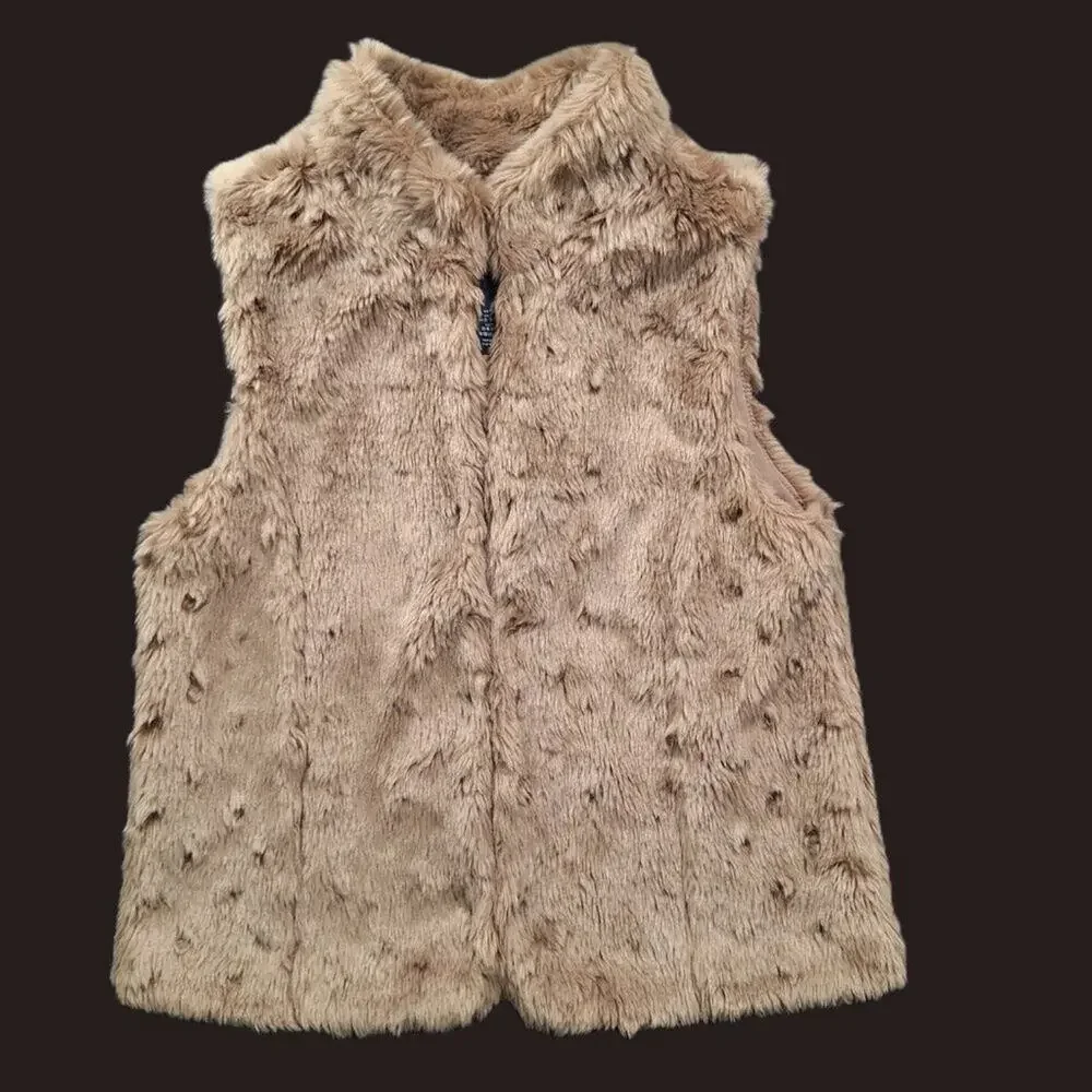 Gap Kids Brown Faux Fur Vest Girls Small 6 7 Cozy Sleeveless Lined Jacket School